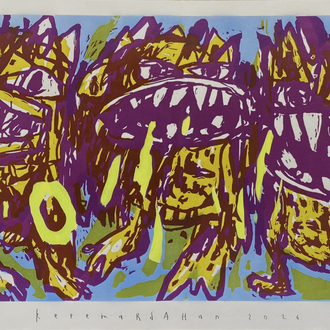 Cramped 40X70 cm Linoprint 