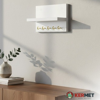 KermetHome Anahtar Askısı-5 Kanca Beyaz Anahtarlık Duvar