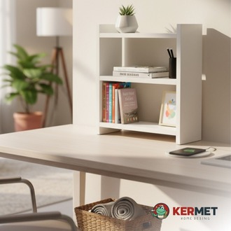 KermetHome Masa Üstü Kitaplık Rafı Ve Çok Amaçlı Mini Raflı Masa Üstü Dolap