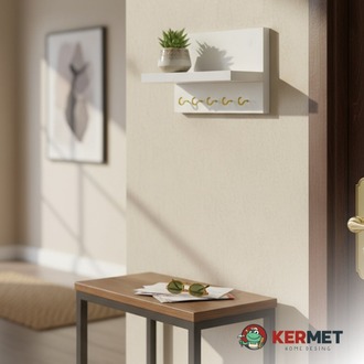 KermetHome Anahtar Askısı-5 Kanca Beyaz Anahtarlık Duvar