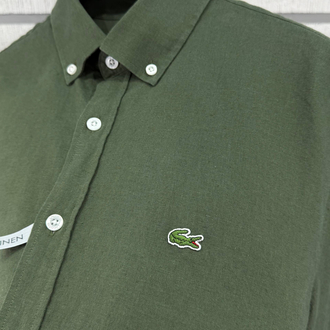 LACOSTE KETEN GÖMLEK TİMSAH NAKIŞ İŞLEMELİ RAHAT KALIP