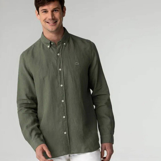 LACOSTE KETEN GÖMLEK TİMSAH NAKIŞ İŞLEMELİ RAHAT KALIP