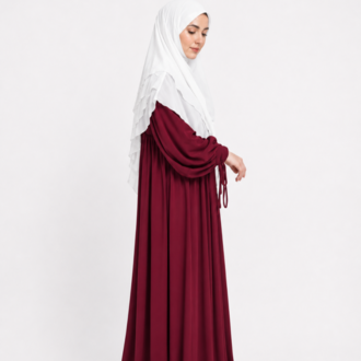 KHİMAR KOLDAN BAĞLAMALI ELBİSE (BORDO)