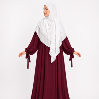 KHİMAR KOLDAN BAĞLAMALI ELBİSE (BORDO)