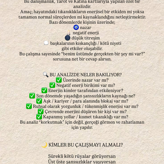 NAZAR / NEGATİF ENERJİ ANALİZİ (Tarot / Katina Destekli)