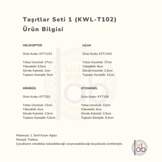 Taşıtlar Seti - Uçak, Helikopter, Minibüs, Otomobil Ahşap Oyuncaklar