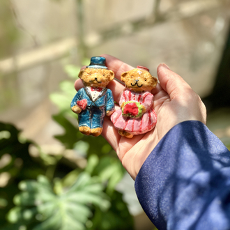 Love Bear Seti | El Yapımı Seramik Broş (2’li)