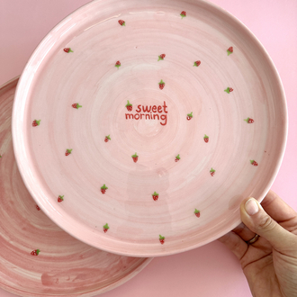 Sweet Morning Çilek Desenli El Yapımı Seramik Tabak