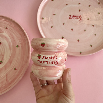 Sweet Morning Seramik Kahvaltı Seti – El Yapımı Tabak ve Bardak