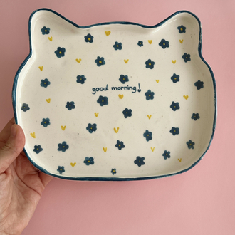 Good Morning Kedi Tabağı – El Yapımı Seramik Servis Tabağı