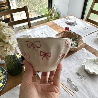 Cherry & Ribbon El Yapımı Seramik Kase