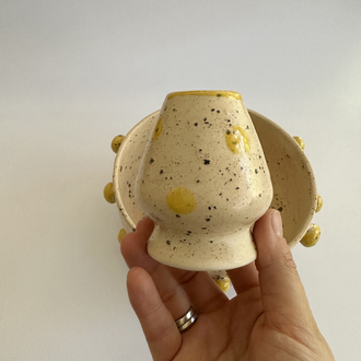 Lemon Bloom Matcha Seti – El Yapımı Seramik Matcha Kasesi ve Whisk Tutucu