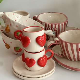Kalpli El Yapımı Türk Kahvesi Fincanı Seti | Romantic Gift