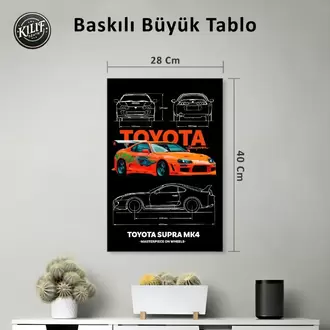 Toyota Supra MK4 Turuncu Blueprint — Baskılı Büyük Tablo (40x28 cm)