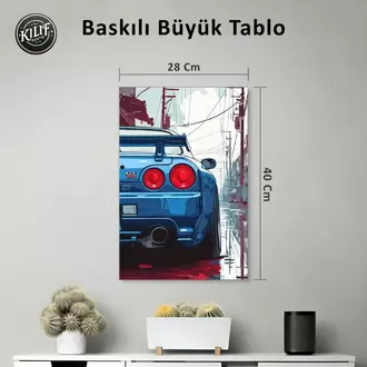 Nissan GT-R Mavi Sokak Modu — Baskılı Büyük Tablo (40x28 cm)