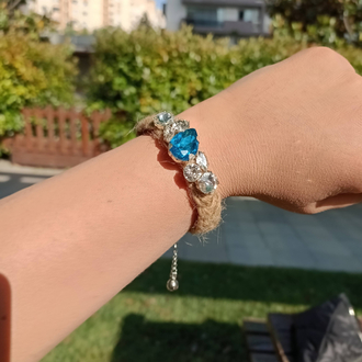 Cam göbeği taşlı jüt bileklik KOD:1107