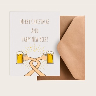 3'lü Yılbaşı Zarflı Hediye Kartı Özel Tasarım Paketleme Kartı Happy New Beer