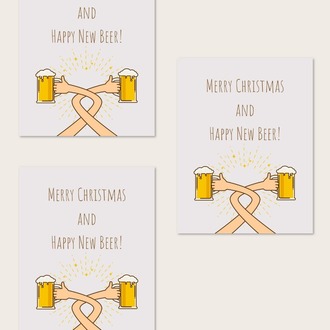 3'lü Yılbaşı Zarflı Hediye Kartı Özel Tasarım Paketleme Kartı Happy New Beer