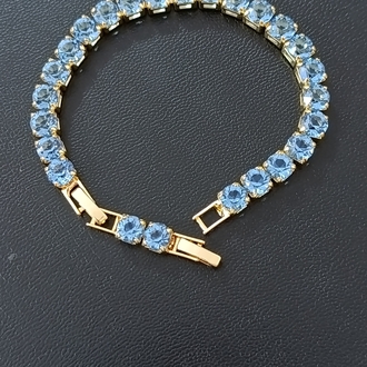 Mavi Taşlı Gold Detaylı Su Yolu Bileklik