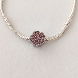 Pembe Taşlı Çiçekli Charm