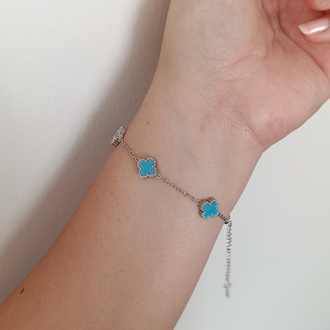 Van Cleef Mini Mavi- Gümüş Bileklik