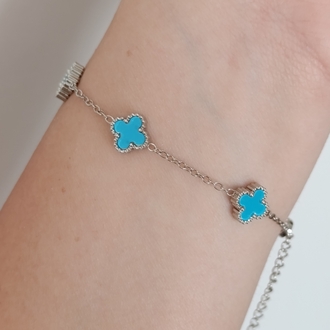 Van Cleef Mini Mavi- Gümüş Bileklik