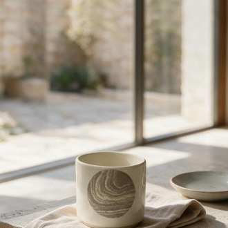 Stone Daire Detaylı Beyaz Kahve Kupası
