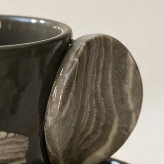 Stone Yuvarlak Kulplu Tabaklı Antrasit Türk Kahvesi Fincanı