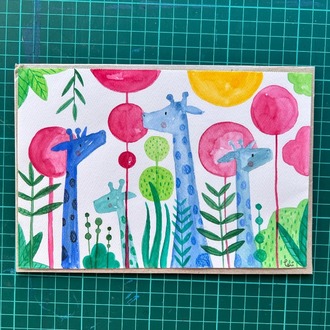 Mavi Zürafalar - Orijinal Suluboya İllüstrasyon