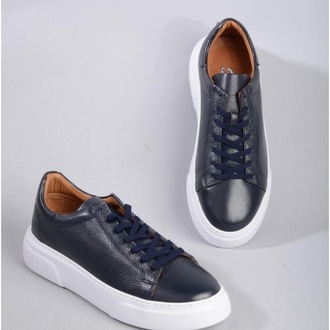 Deri Erkek Lacivert Sneakers Ayakkabı