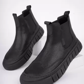 Siyah Napa Hakiki Erkek Bot & Bootie 