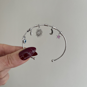 Çoklu Charm Detaylı Kelepçe | Silver