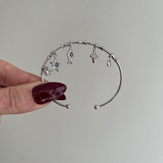 Çoklu Charm Detaylı Kelepçe | Silver