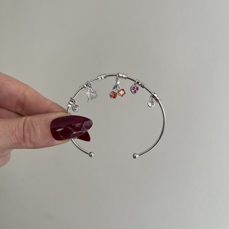 Çoklu Charm Detaylı Kelepçe | Silver