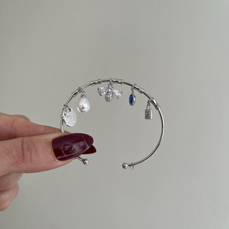 Çoklu Charm Detaylı Kelepçe | Silver
