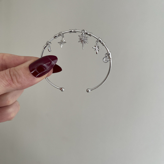 Çoklu Charm Detaylı Kelepçe | Silver