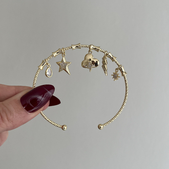 Çoklu Charm Detaylı Kelepçe | 14k
