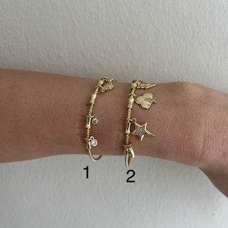 Çoklu Charm Detaylı Kelepçe | 14k