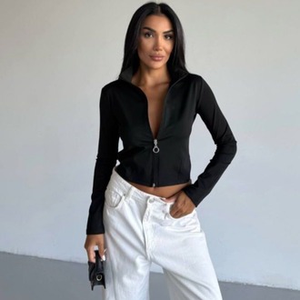 SİYAH FERMUARLI PARMAK GEÇMELİ CROP