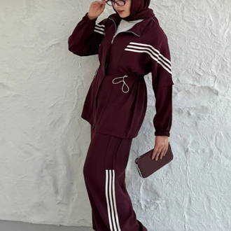 BORDO MODAL KUMAŞ ŞERİTLİ SPOR TAKIM
