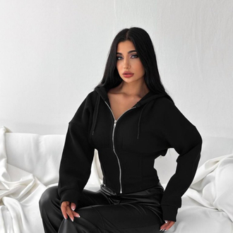 SİYAH BELDE KORSE DETAYLI ÜÇ İPLİK CEKET