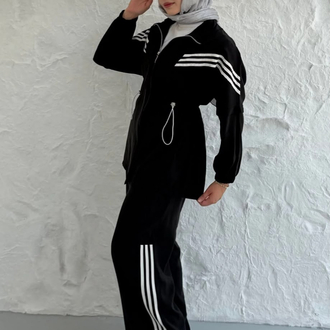 SİYAH MODAL KUMAŞ ŞERİTLİ SPOR TAKIM