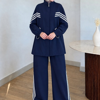 LACİVERT MODAL KUMAŞ ŞERİTLİ SPOR TAKIM