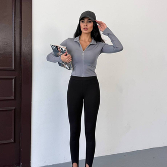 GRİ FERMUARLI PARMAK GEÇMELİ CROP CEKET