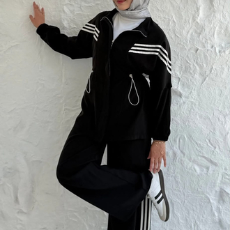 SİYAH MODAL KUMAŞ ŞERİTLİ SPOR TAKIM