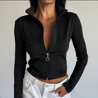 SİYAH FERMUARLI PARMAK GEÇMELİ CROP