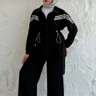 SİYAH MODAL KUMAŞ ŞERİTLİ SPOR TAKIM