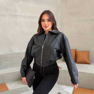 BOMBER BELİ LASTİKLİ DERİ CEKET