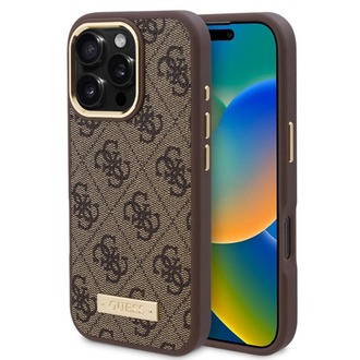 Apple iPhone 16 Pro Kılıf Guess Orjinal Lisanslı M-safe Şarj Özellikli 4G Desenli PU Metal