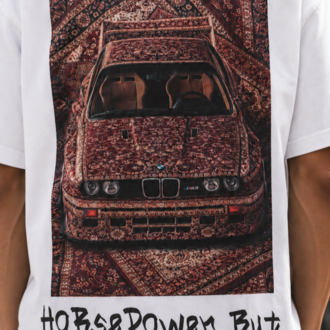 KORYN Beyaz BMW Grafik Baskılı Oversize Erkek T-Shirt